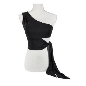 SILENCE + NOISE WOMEN'S BLACK ASYMMETRICAL ONE-SHOULDER TOP, SIZE SMALL